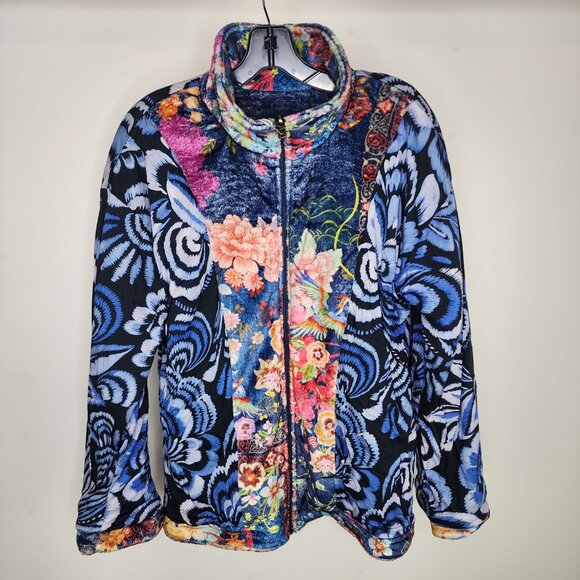 NWT Johnny Was Joan Zip Sherpa Jacket Reversible Dreamer Blu Medium - Picture 12 of 16